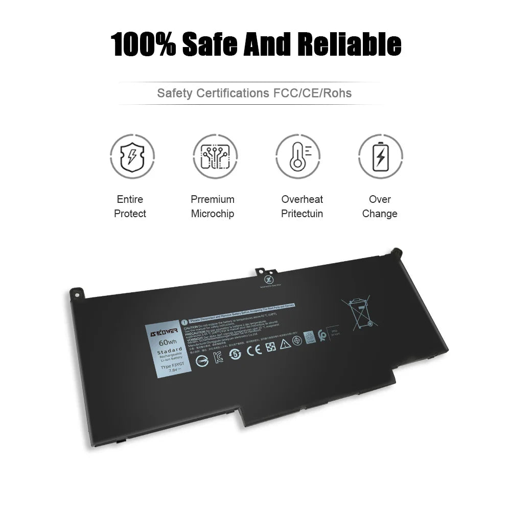 SKOWER F3YGT DJ1J0 Laptop Battery for Dell Latitude 12 7000 7280/E7280 7490/E7490 7290/E7290 7380/E7380 7390/E7390 7480/E7480