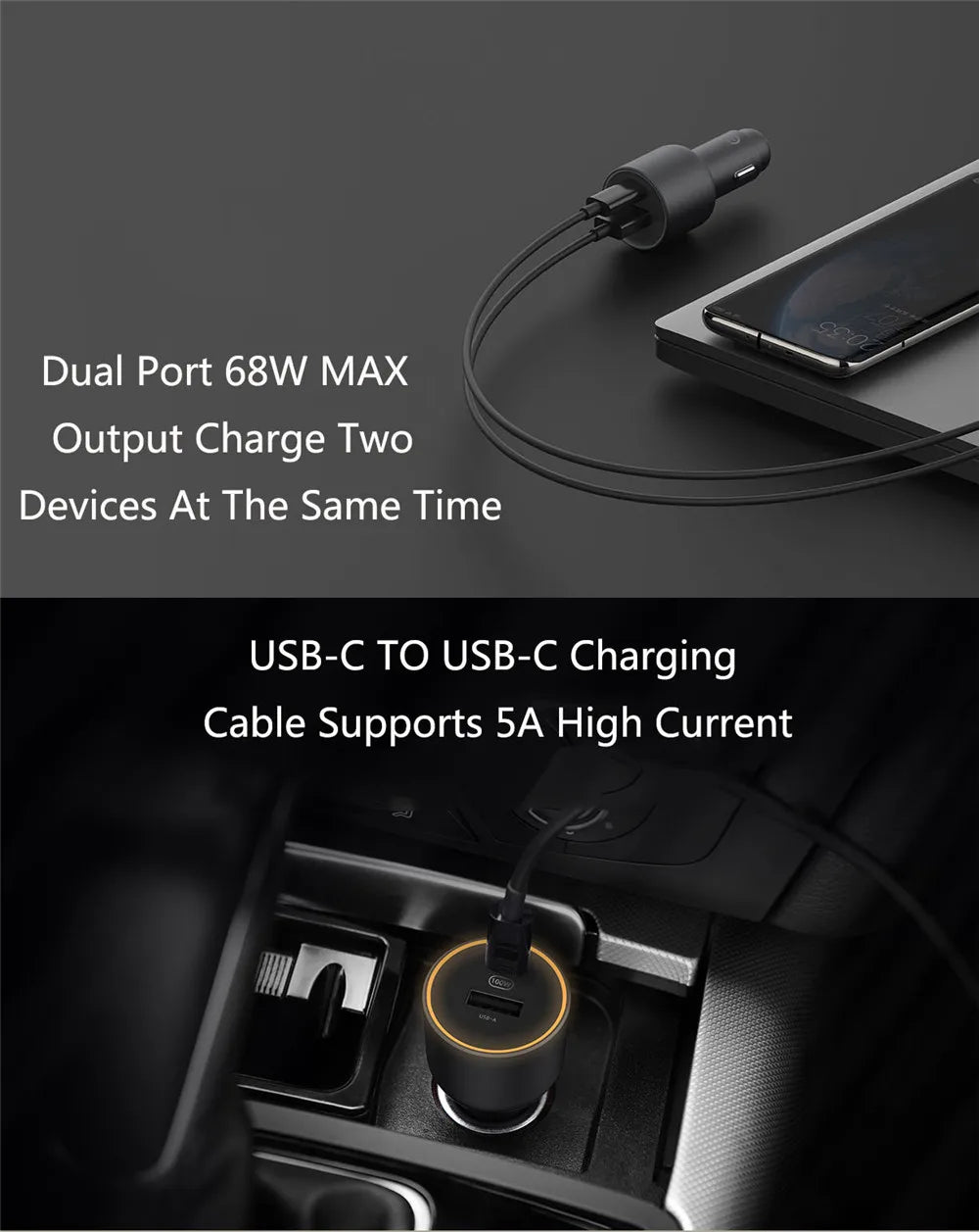 Xiaomi 100W Dual USB Car Charger with 5A Cable