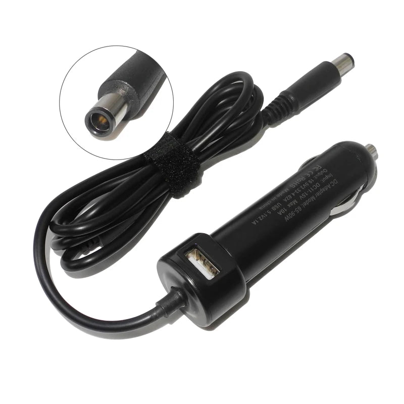 Laptop DC Power Car Adapter Charger 19.5V 4.62A 90W for Dell Latitude E6320 E6330 E6400 E6410 E6420 E6430 5.1V 2.1A USB Port