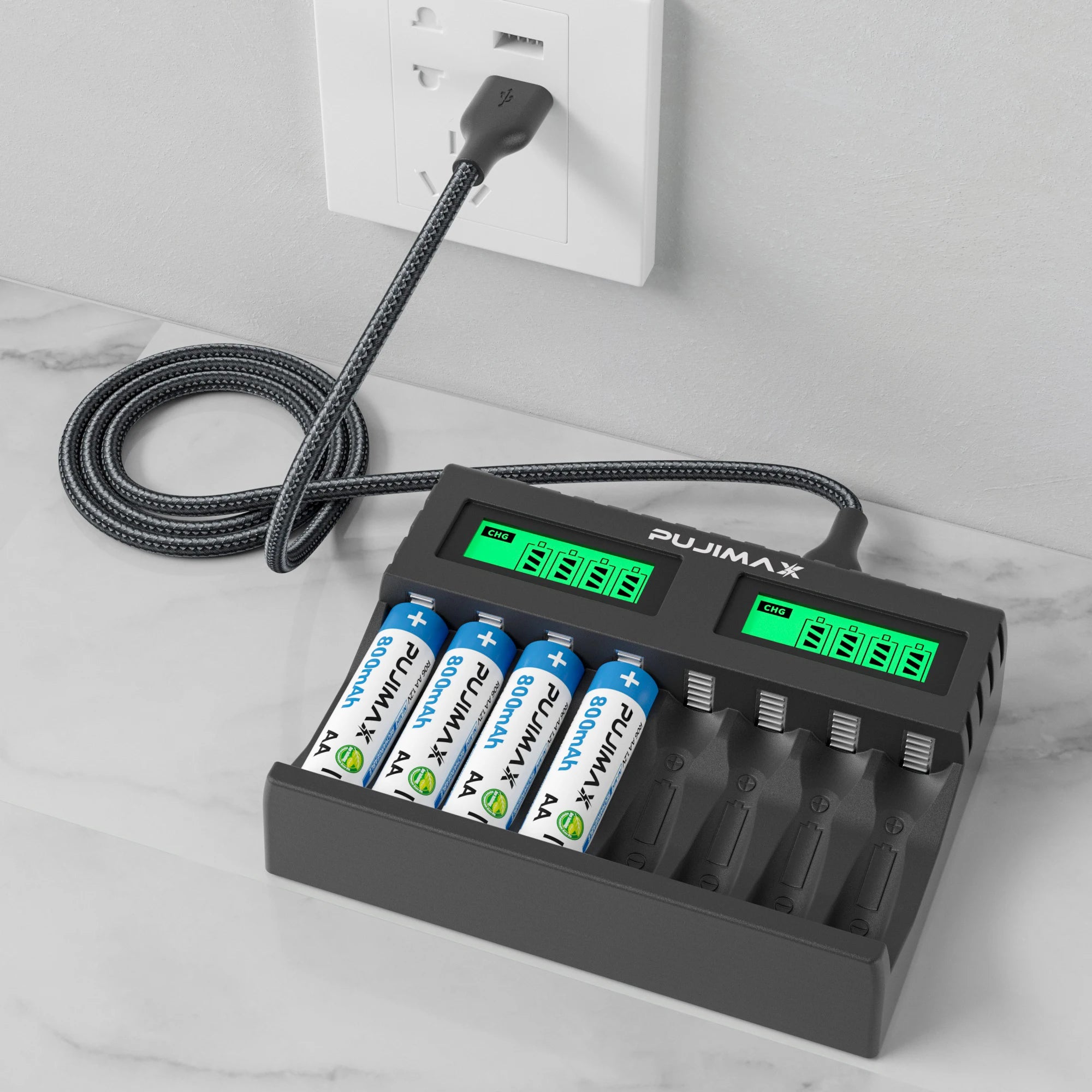 PUJIMAX 8 Slots Smart Battery Charger For 1.2V AA/AAA Ni-MH Rechargeable Batteries Independent Charging Battery Charger