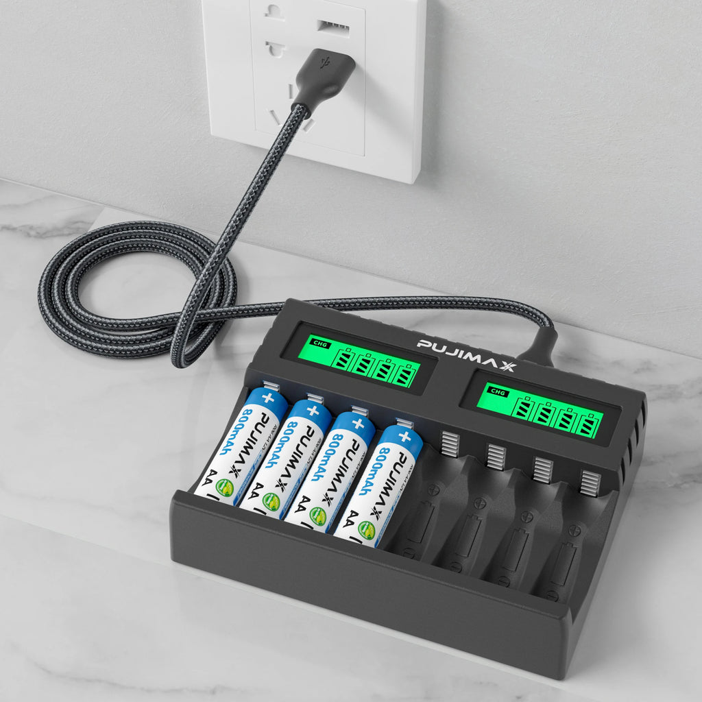 PUJIMAX 8 Slots Smart Battery Charger For 1.2V AA/AAA Ni-MH Rechargeable Batteries Independent Charging Battery Charger