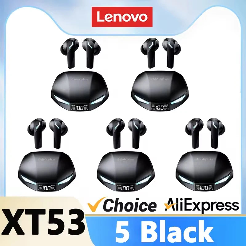 2026 New Lenovo XT53 Bluetooth 5.4 Earphones LED Power Display Gaming Headphones Waterproof Anti-sweat Upgraded Wireless Earbud