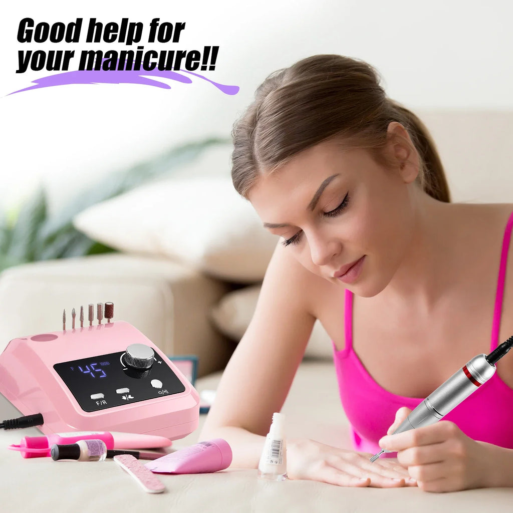 45000RPM Nail Drill Machine Professional Nail Lathe with Large LCD Screen 30W Smart Electric Manicure Polisher Nail Art Toools