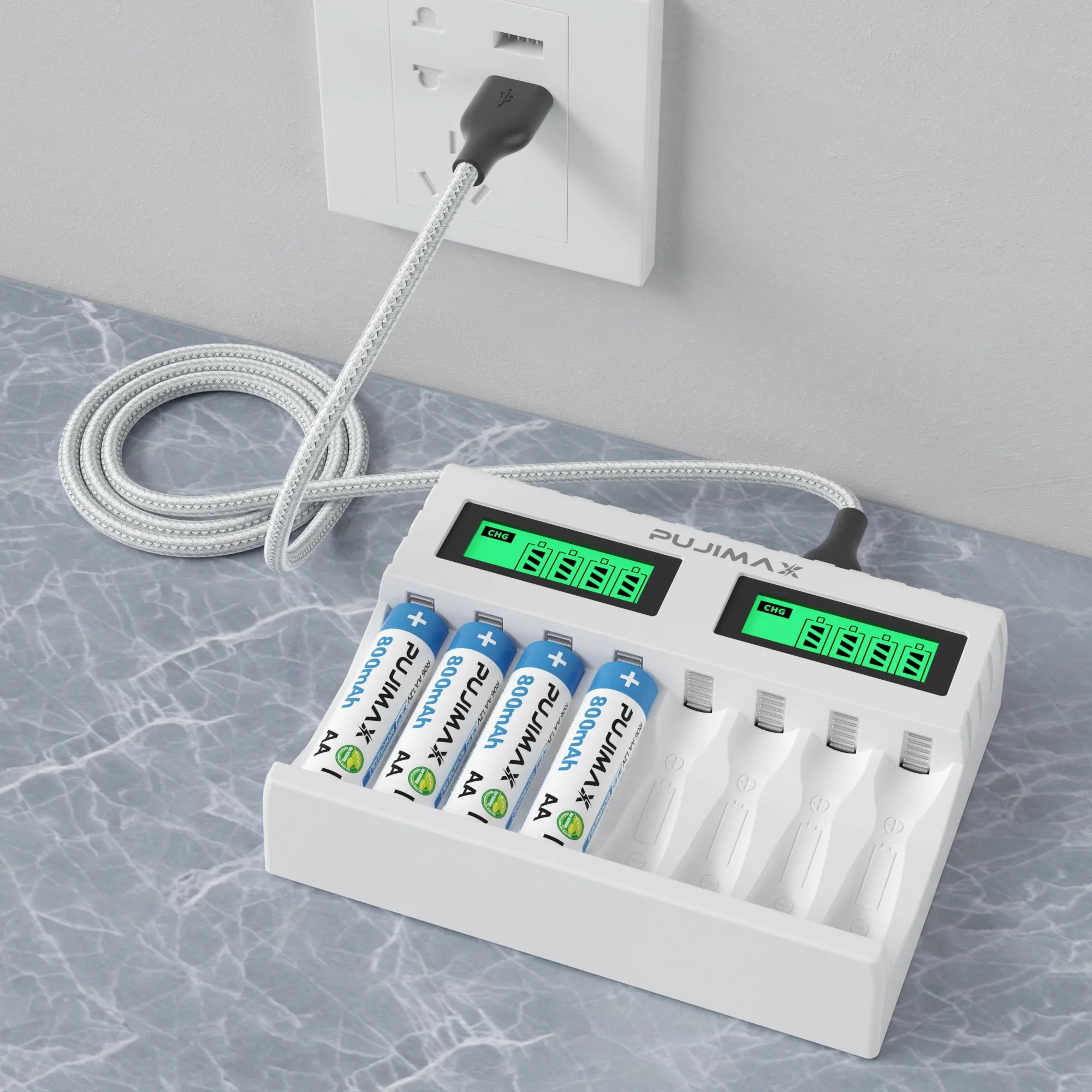 PUJIMAX 8 Slots Smart Battery Charger For 1.2V AA/AAA Ni-MH Rechargeable Batteries Independent Charging Battery Charger
