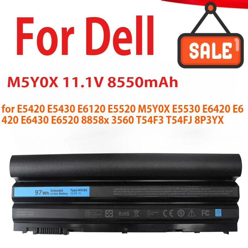 Laptop Batteries 97WH 11.1V For Dell E5420 E5430 E6120 E5520 M5Y0X E5530 E6420 E6420 E6430 E6520 8858x 3560 T54F3 T54FJ 8P3YX