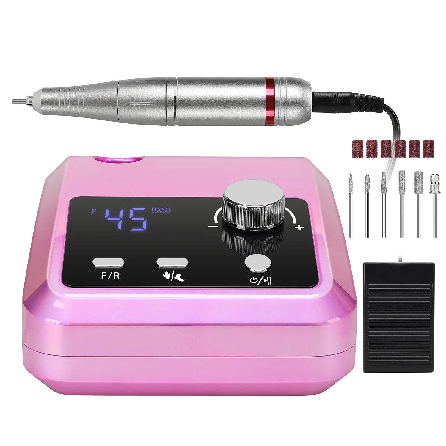 45000RPM Nail Drill Machine Professional Nail Lathe with Large LCD Screen 30W Smart Electric Manicure Polisher Nail Art Toools