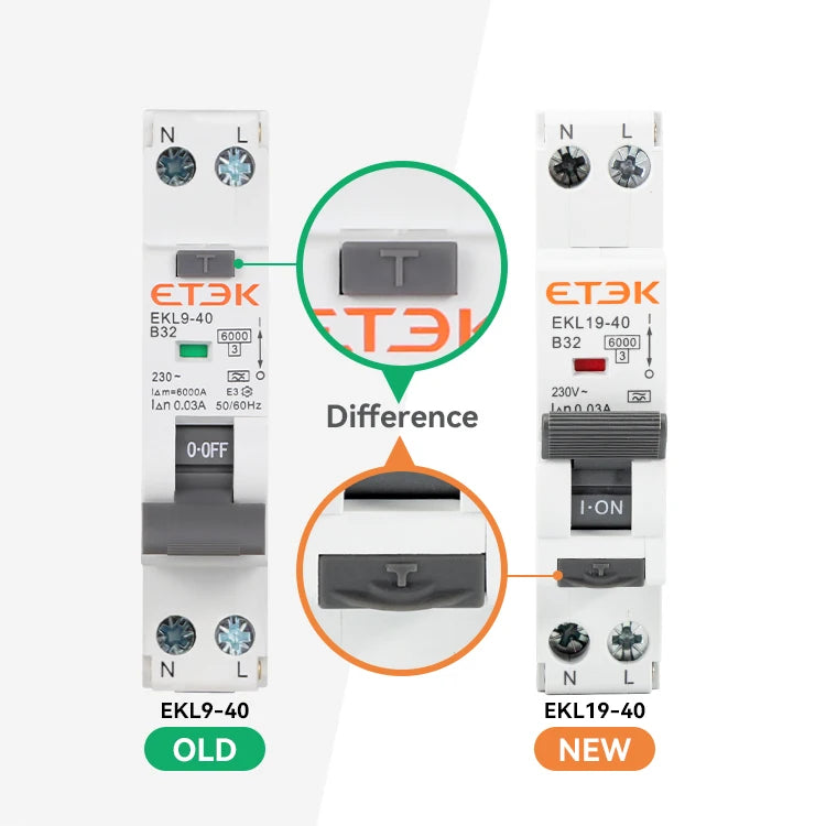ETEK  A Type RCBO 2Pole 18mm Residual Automatic Circuit Breaker DPN With Over Current Leakage Protection 30mA EKL19