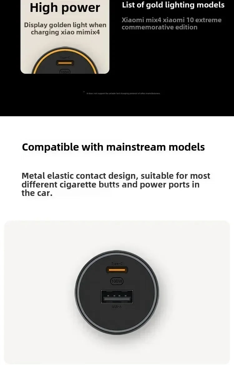 Xiaomi (MI) Car Charger Fast Charging Version 1A1C 100W Smart Car Charger Car Mobile Phone Charger Mobile Phone Car Charger