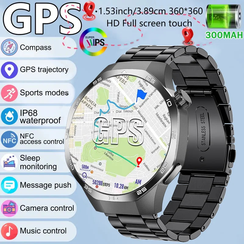 2026 new smart watch HD IPS large screen NFC GPS locator Bluetooth call life waterproof 100 + sports mode health monitoring