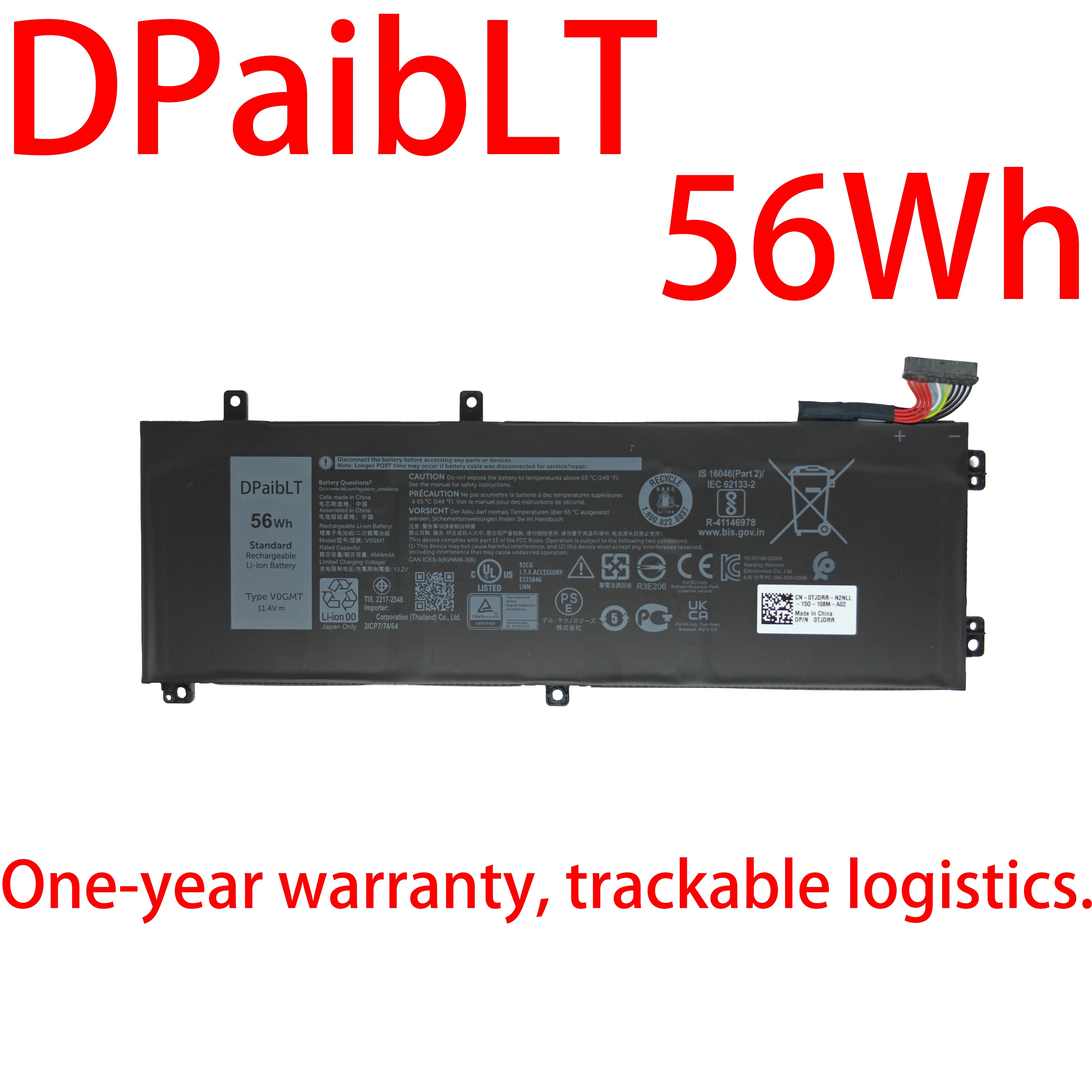 DPaibLT 56Wh V0GMT 4K1VM LAPTOP Replacement battery For Dell G7 17 7700 P46E Vostro 7500 Inspiron 7500 7501 7591 Precision 5540