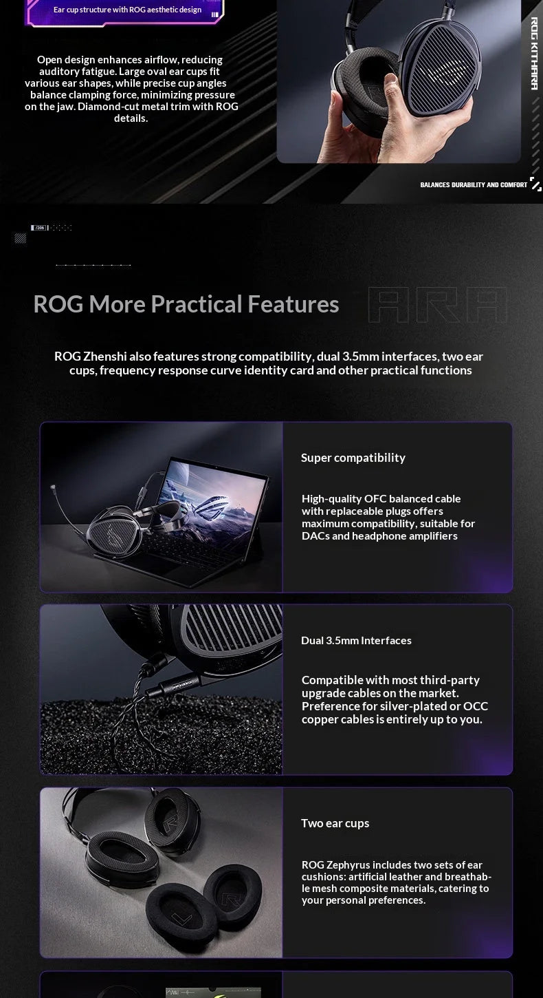 Asus ROG Kithara Limited Edition Headphones Open Back Over Ear Planar Magnetic Wired Headphones 100mm Diaphragm Unit Laptop