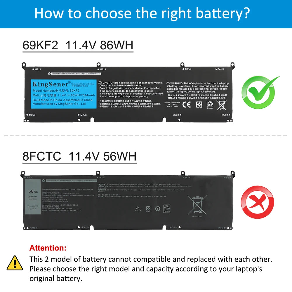 69KF2 86WH Battery for DELL XPS 15 9500 9510 9520 9530 Precision 5550 5560 G15 5511 5520 5515 5521 G7 15 7500 P91F P87F