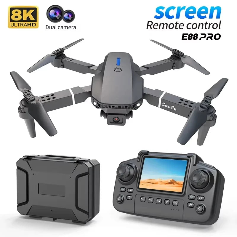 2026 Upgraded Drone E88 Pro 8K Dual-Camera HD Aerial Photography Dron with Screen Foldable Quadcopter RC Toy for Kids Boys Gifts