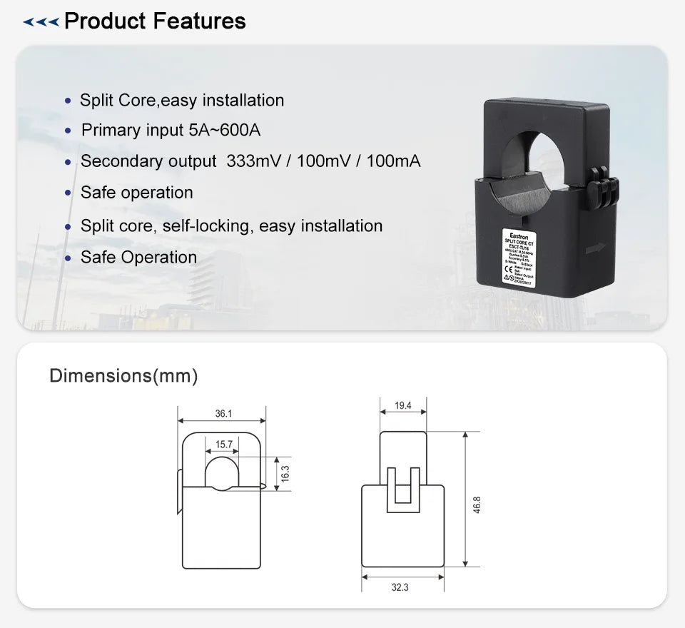 ESCT-TU16 Series, Split Core Current Transformer