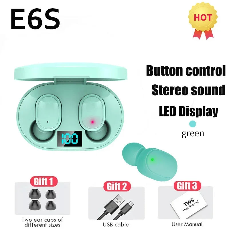 TWS E6S Fone Bluetooth Earphones Wireless Bluetooth Headset Noise Cancelling Headset With Microphone Headphones ForHuawei Xiaomi