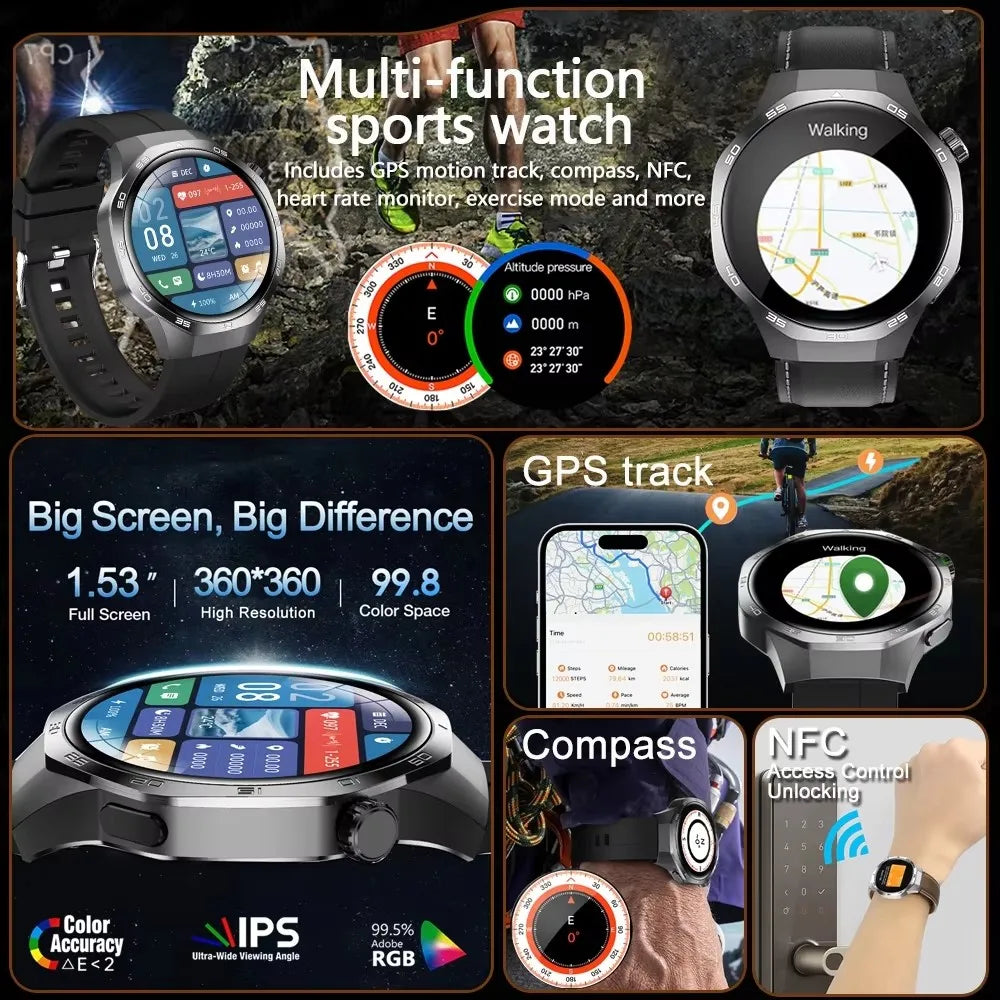 2026 new smart watch HD IPS large screen NFC GPS locator Bluetooth call life waterproof 100 + sports mode health monitoring