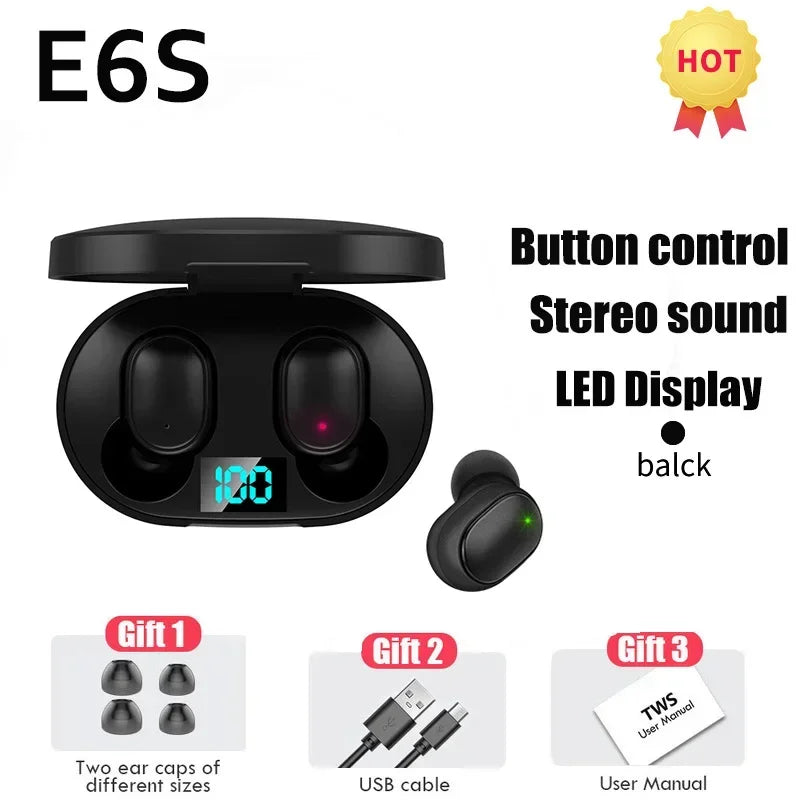TWS E6S Fone Bluetooth Earphones Wireless Bluetooth Headset Noise Cancelling Headset With Microphone Headphones ForHuawei Xiaomi