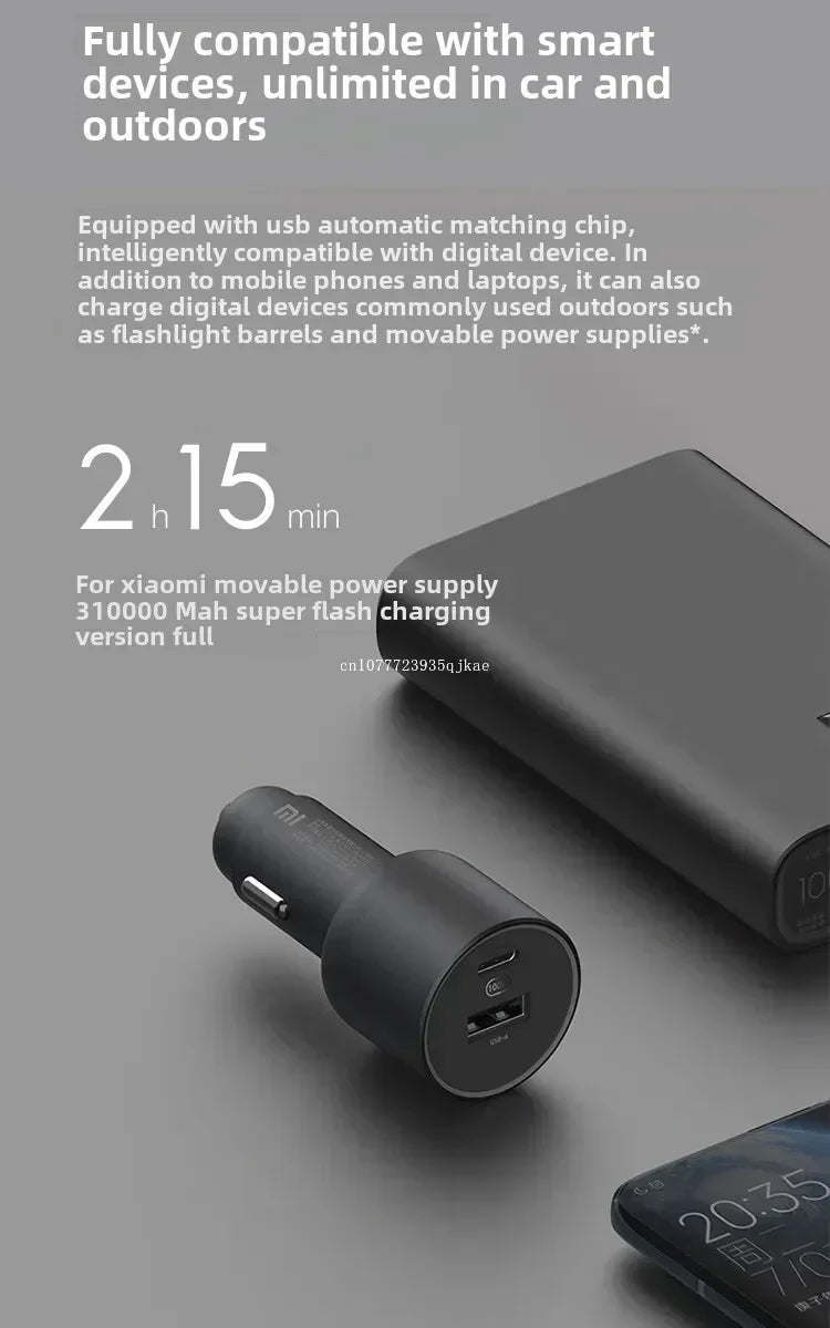 Xiaomi (MI) Car Charger Fast Charging Version 1A1C 100W Smart Car Charger Car Mobile Phone Charger Mobile Phone Car Charger