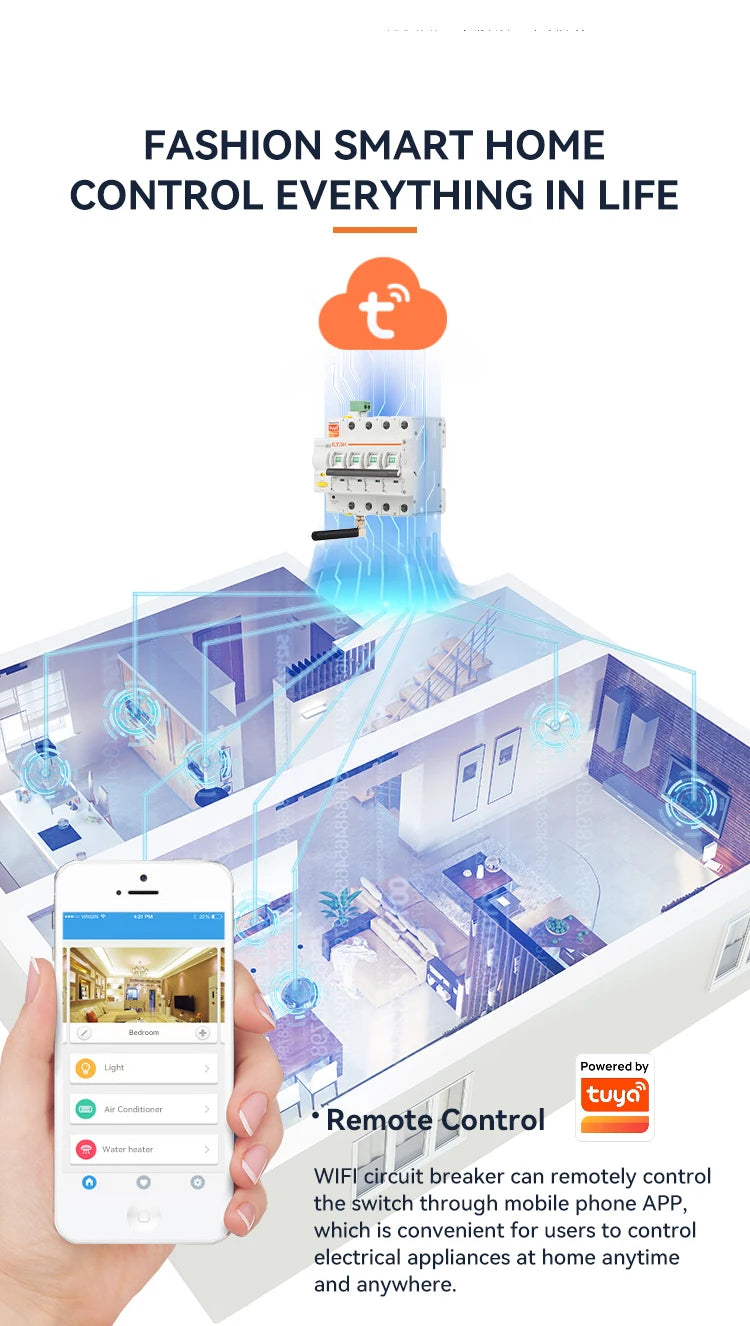 ETEK Tuya WIFI Smart Circuit Breaker MCB Smart Life Remote Control Short Circuit Protection Timed 2P 16A 25A 32A 40A 63A EKR3