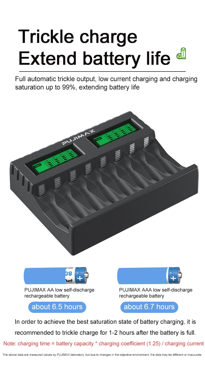 PUJIMAX 8 Slots Smart Battery Charger For 1.2V AA/AAA Ni-MH Rechargeable Batteries Independent Charging Battery Charger