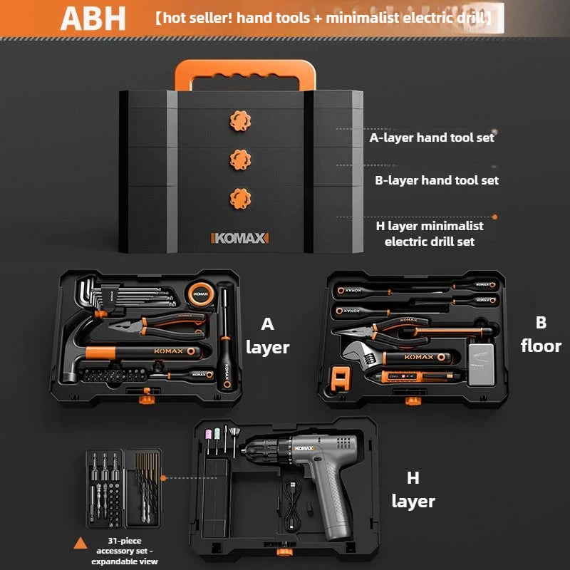 Handworking Powerful Tool Set Hardware DIY Power Toolkit Multi-purpose Electrician Maintenance Tools Case Electric Drill Toolbox