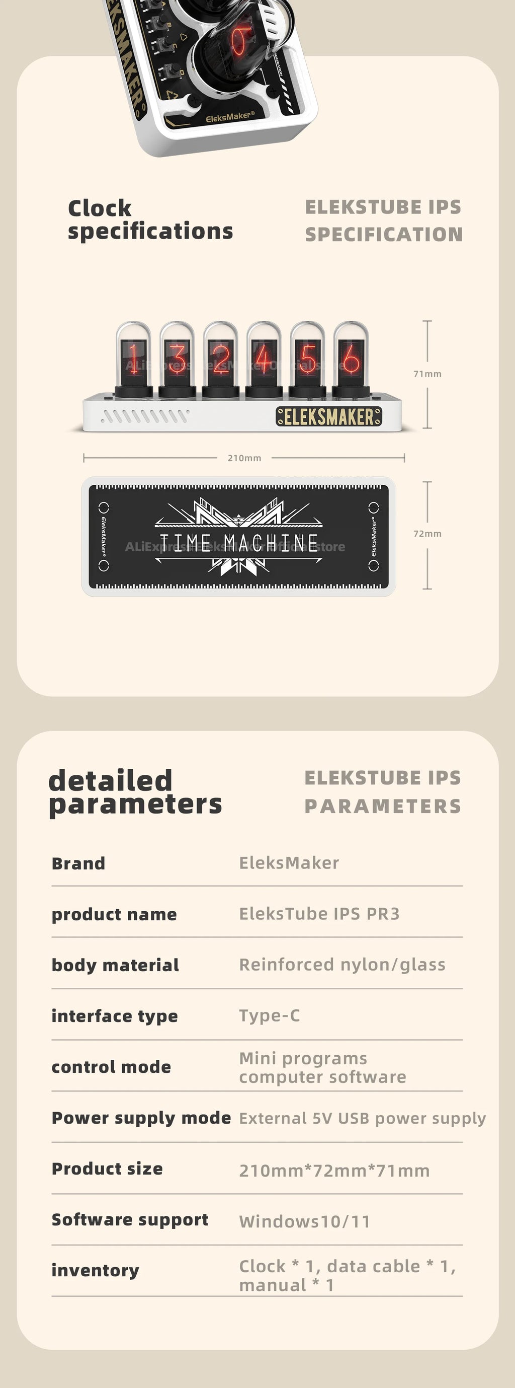 EleksMaker EleksTube IPS PR1 PR2  6-Bit IPS Retro Glows Analog Nixie Tube elekstube clock