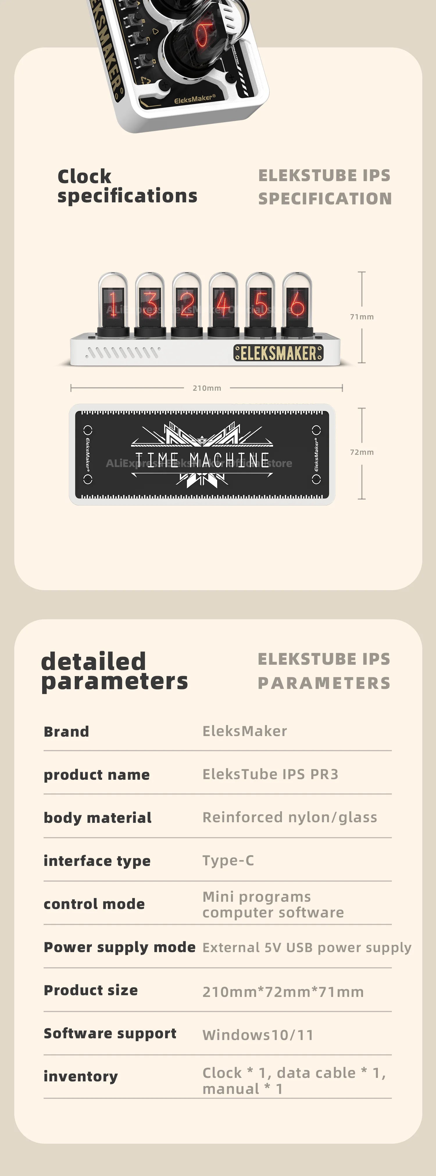EleksMaker EleksTube IPS PR1 PR2  6-Bit IPS Retro Glows Analog Nixie Tube elekstube clock