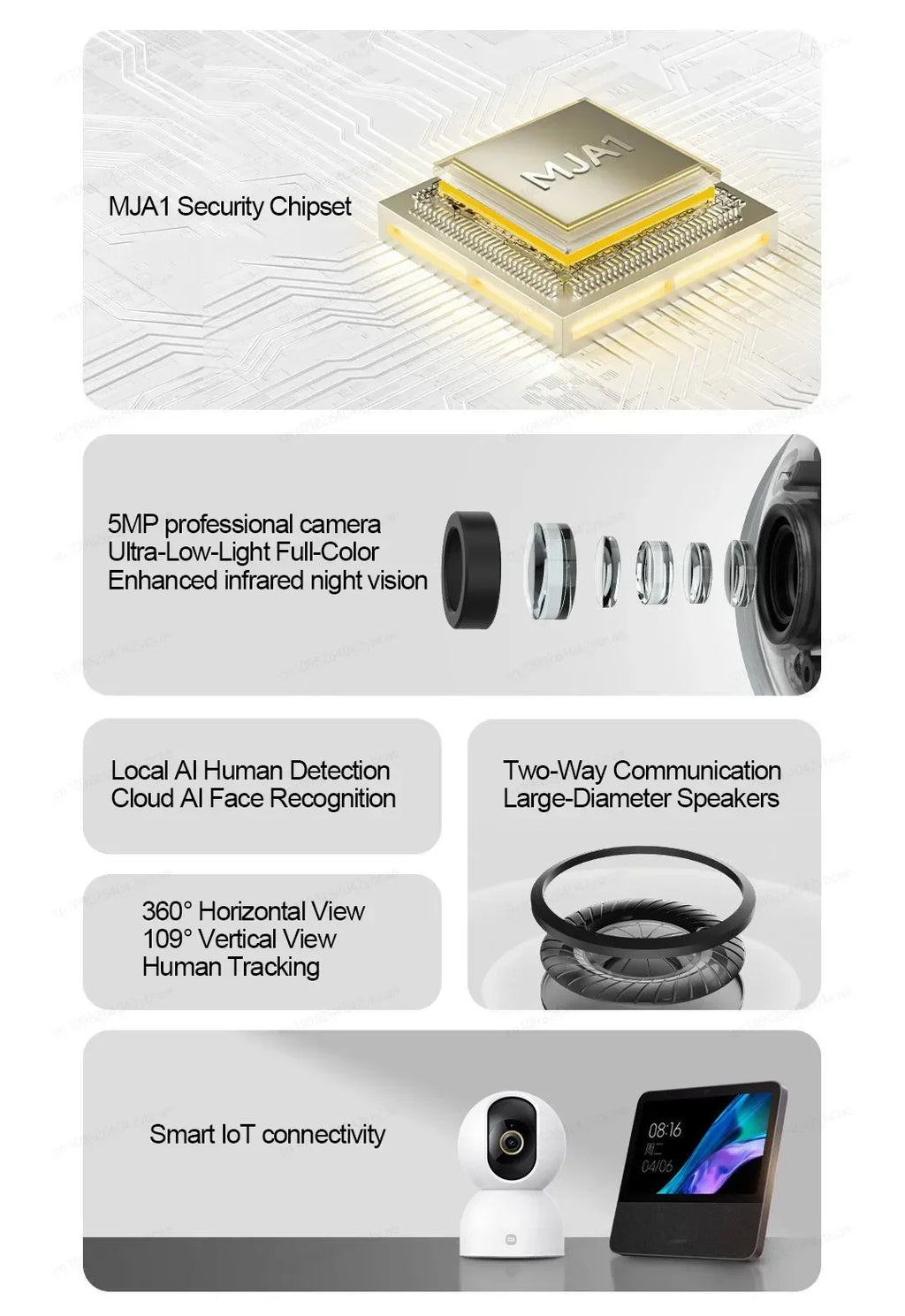 XIAOMI Smart Camera 3 Chinese Version,3K Ultra-clear HD,360° Pan-Tilt-Zoom,AI Human Detection,5 Megapixel Two-Way Voice Calls