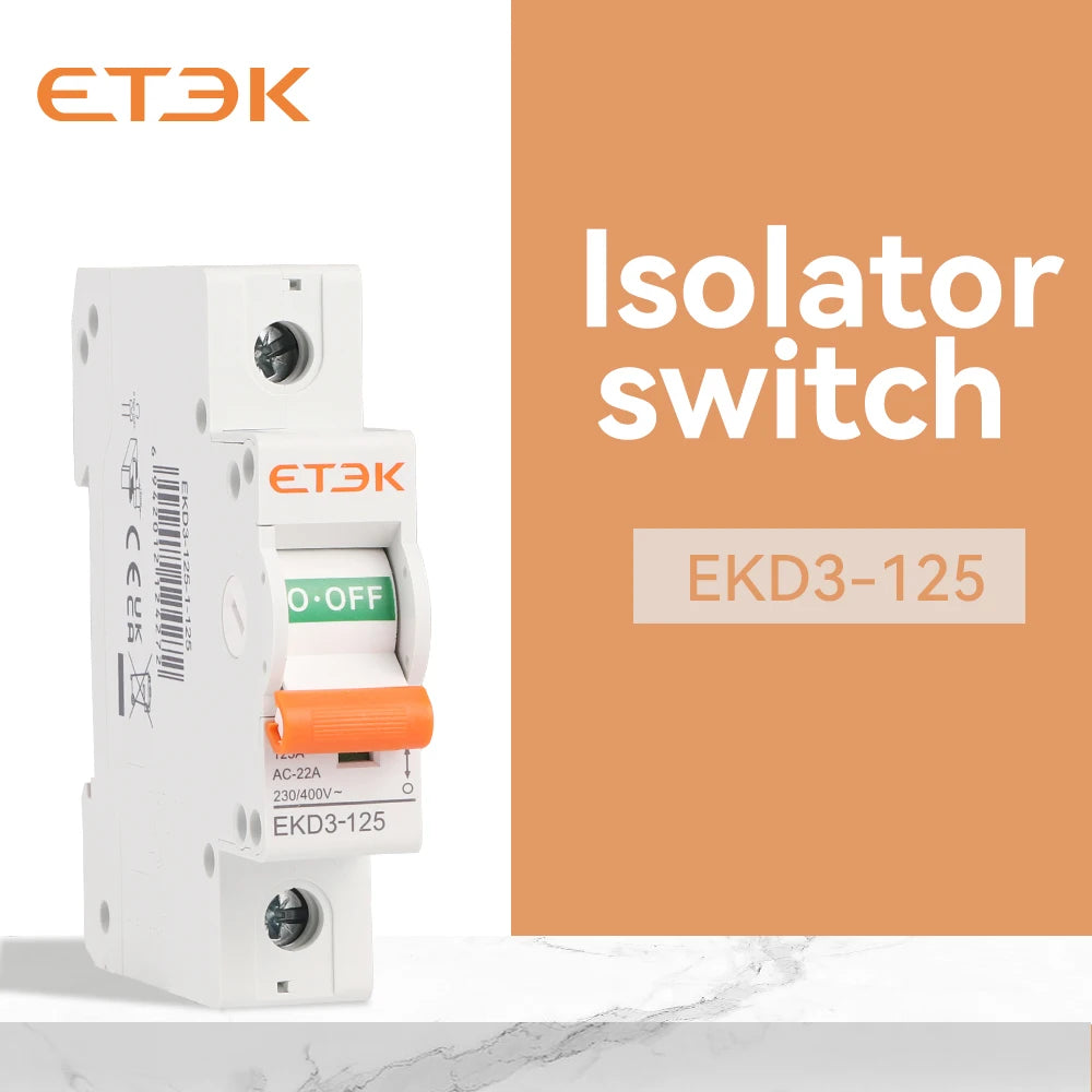 ETEK  Isolater Switch AC 125A Low Voltage 50Hz 1,2,3,4 pole 240/415V High Current Electrical Isolation Switch EKD3