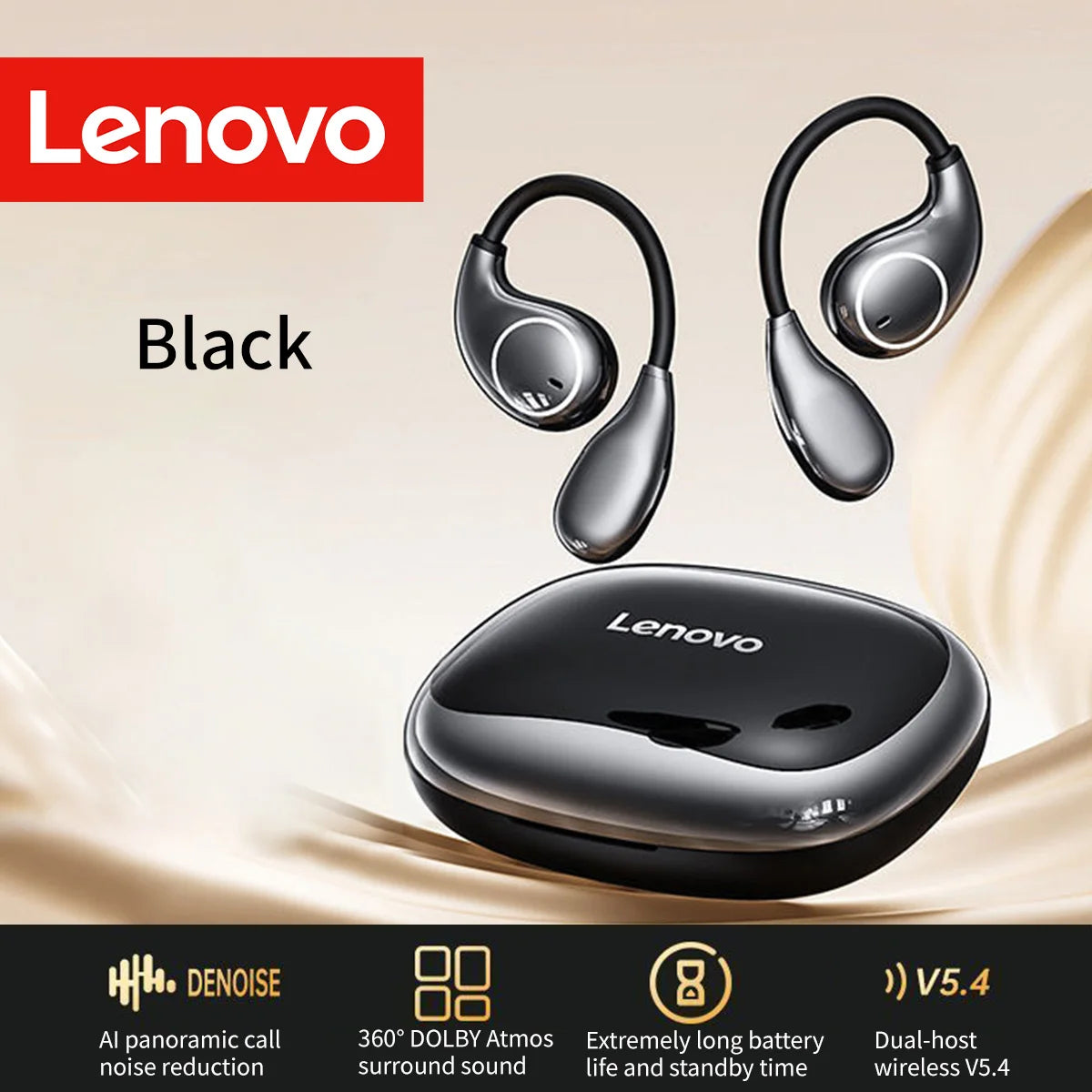 Lenovo Tws Wireless Ear Hook Earbuds Endurance Hifi Stereo Sound Anti-Fall Built-In Mic Perfect Bass Secure Running Earphones