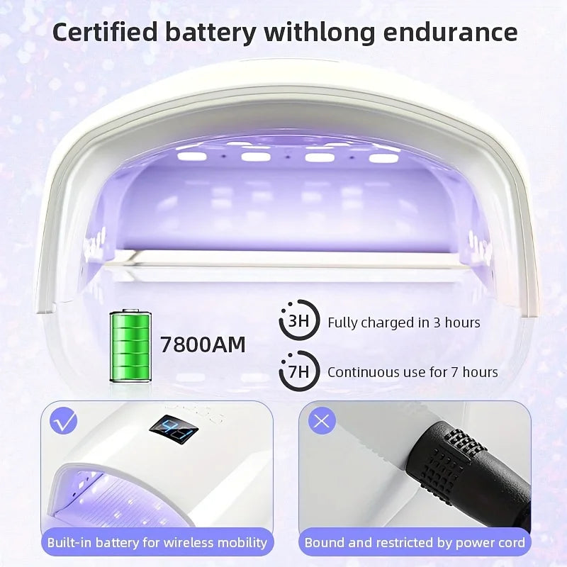 Rechargeable UV LED Nail Lamp 66W Lamp for Manicure with LCD Screen 4 Timer Settings Nail Art Manicure Tools for Home and Salon