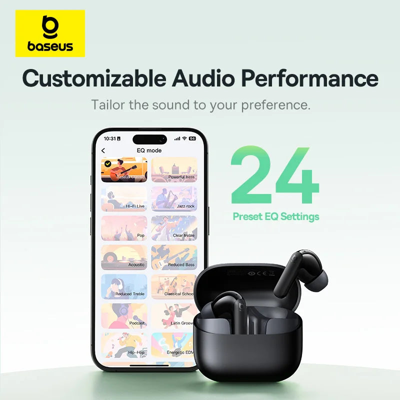 Baseus EP10 NC -43dB Noise Cancelling ANC True Wireless Earbuds Bluetooth 6.0 In-Ear Wireless Earphones 4-Mics for Office Home