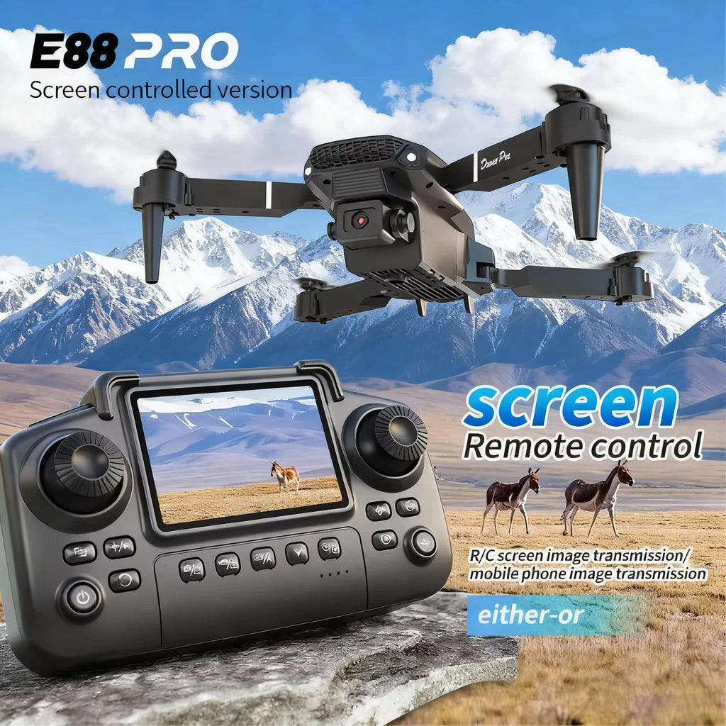 2026 Upgraded Drone E88 Pro 8K Dual-Camera HD Aerial Photography Dron with Screen Foldable Quadcopter RC Toy for Kids Boys Gifts