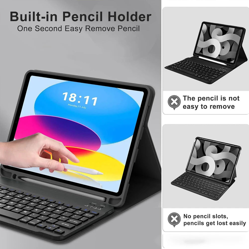 Keyboard Case for iPad (A16) 11th/10th Generation,Detachable Wireless Keyboard,Stand Folio Keyboard Cover with Pencil Holder