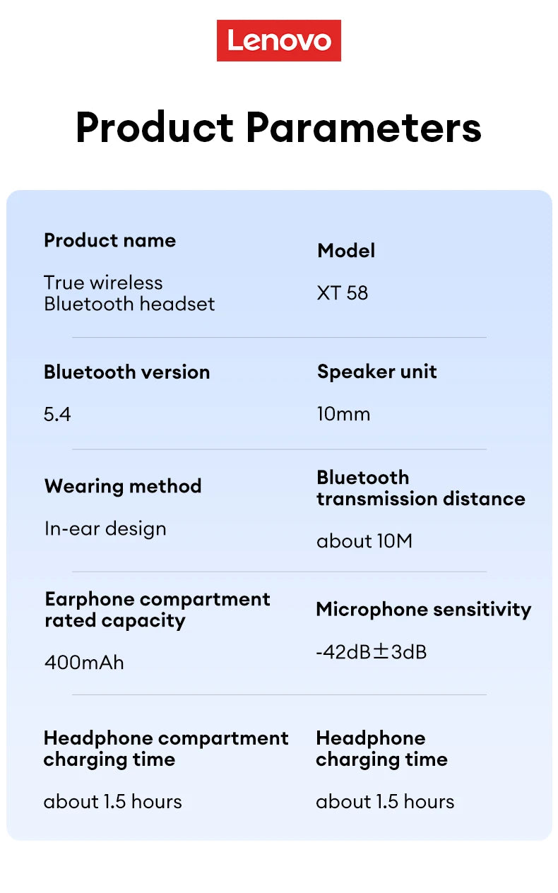 Lenovo XT58 Wireless Earphones Intelligent Noise Reduction Bluetooth 5.4 Headphone Gaming Headset HIFI Earbuds Sound LED Display