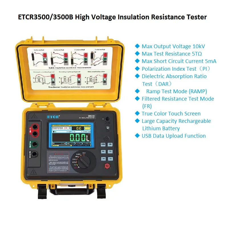 ETCR3500 ETCR3500B High Voltage Insulation Resistance Tester 5KV 10KV 5TΩ Digital Earth Resistance Multimeter RAMP FR DAR STEP