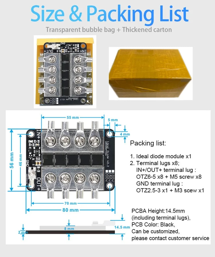 Enerkey Ideal Diode 100V 150V 200V 150A High Current Photovoltaic Solar Base Station Industrial Control Redundancy Switching