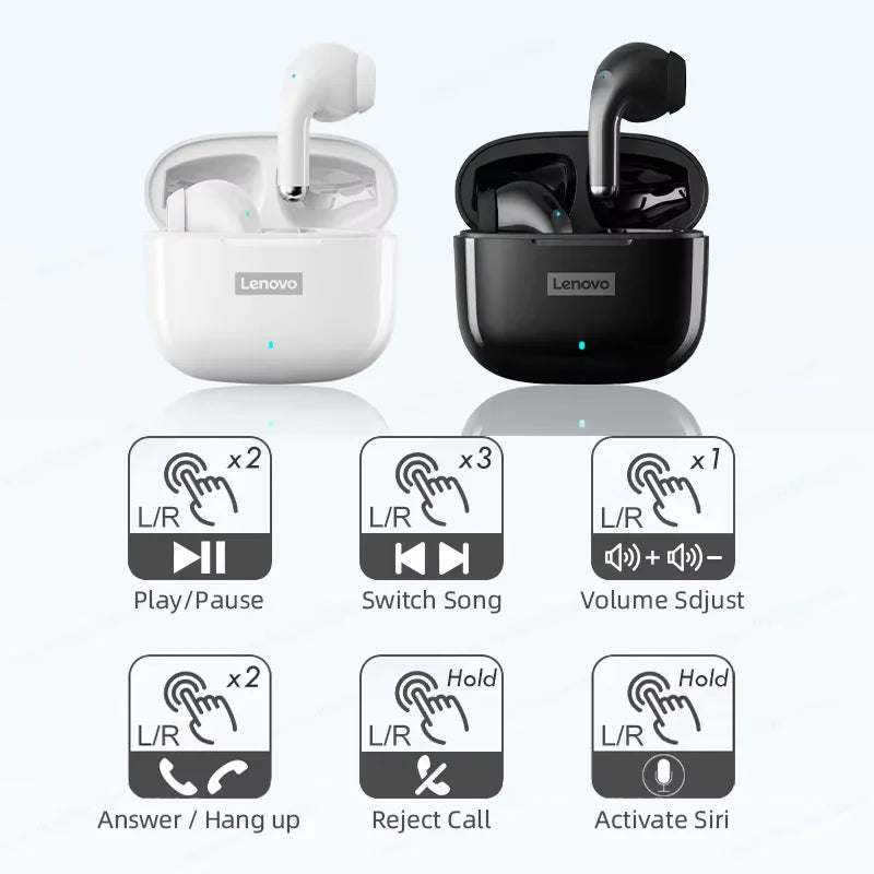 New Lenovo LP40 Pro TWS Bluetooth V5.3 Earphones Smart Touch Control With Hands-free Call Headset Noise Isolating Headphones