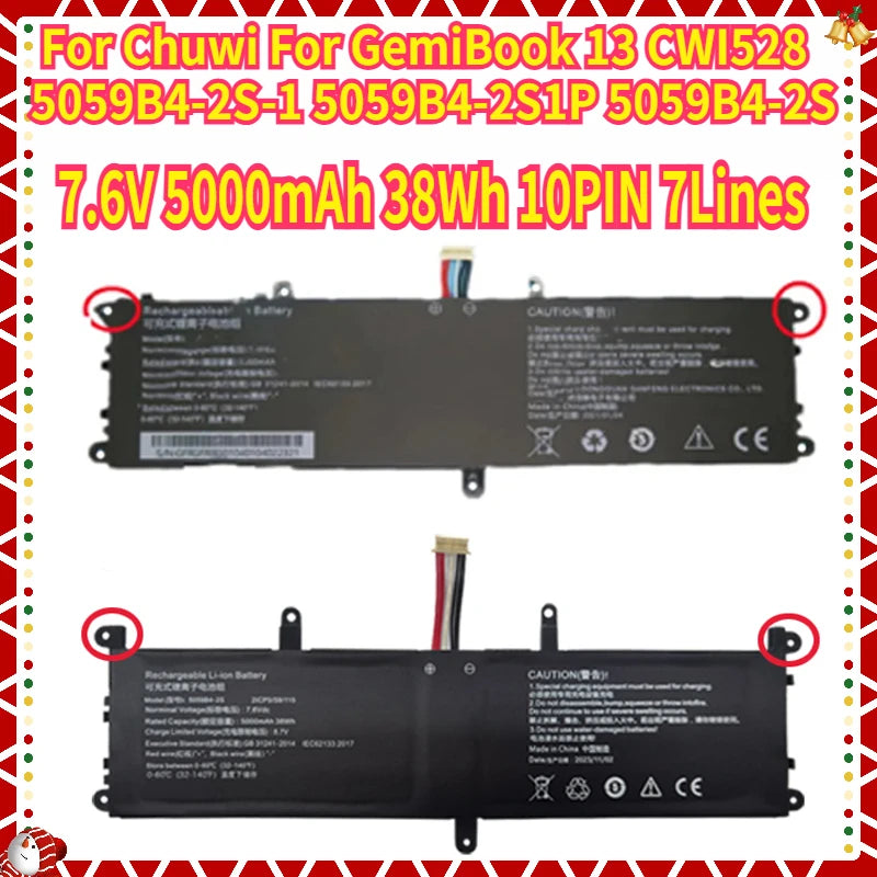 Battery For Chuwi For GemiBook 13 CWI528 5059B4-2S-1 5059B4-2S1P 5059B4-2S 7.6V 5000mAh 38Wh 10PIN 7Lines New