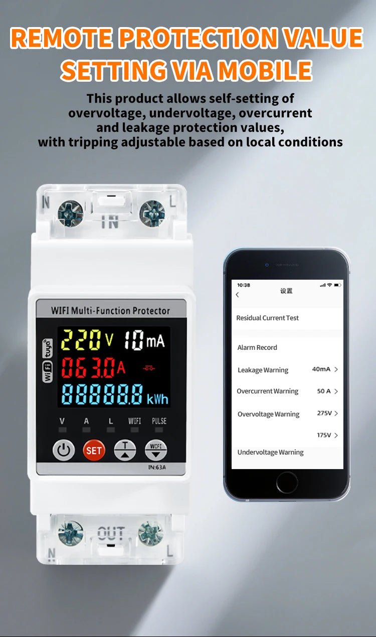 ETEK Smart Kwh Metering Circuit Breaker Adjustable 2P 63A 110V 220V with voltage Current and leakage protection Meter EKVAPS