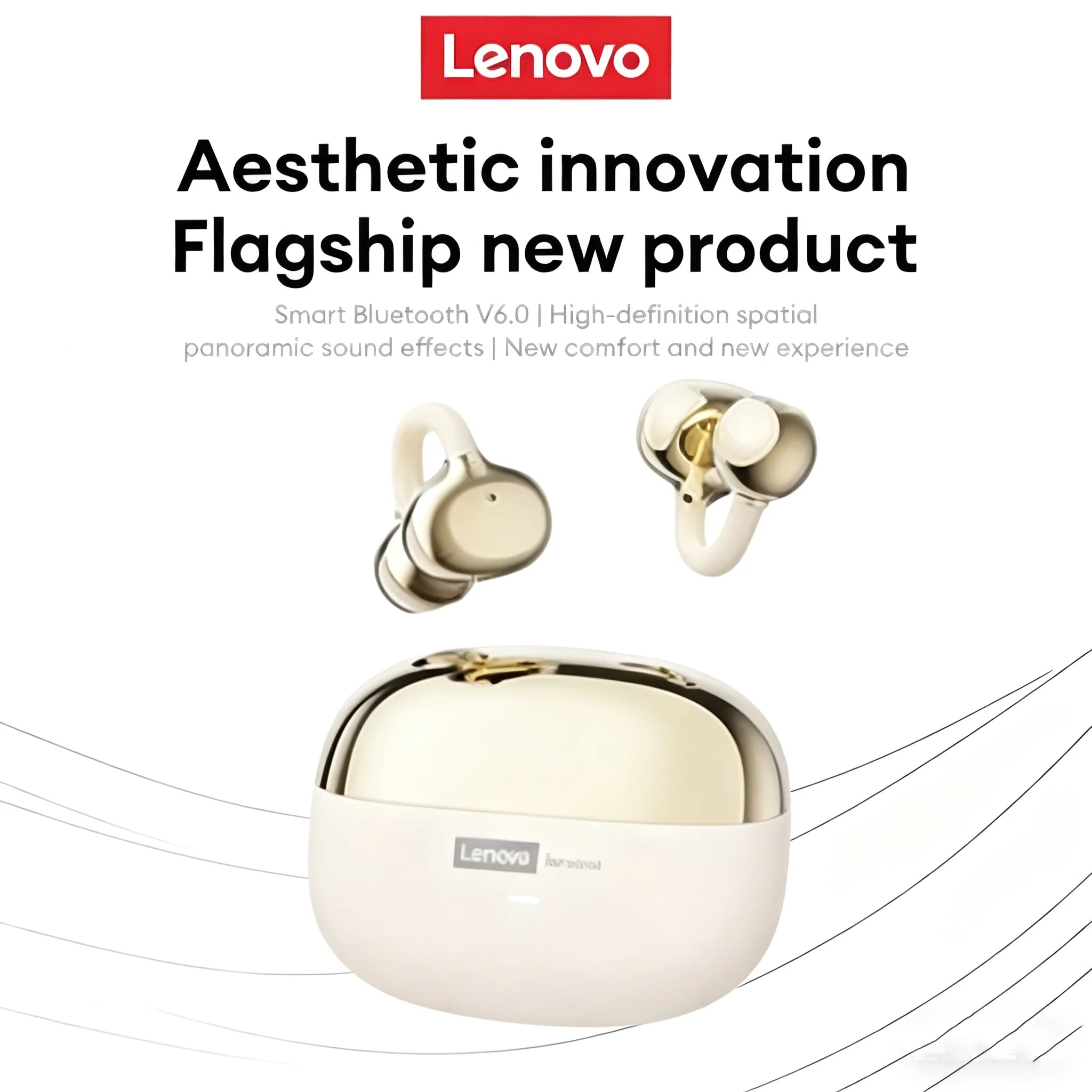 Lenovo LE302 TWS Ear Clip Earbuds | Bluetooth 6.0, HIFI Sound, Low Latency, Touch Control, Long Battery Life with Mic