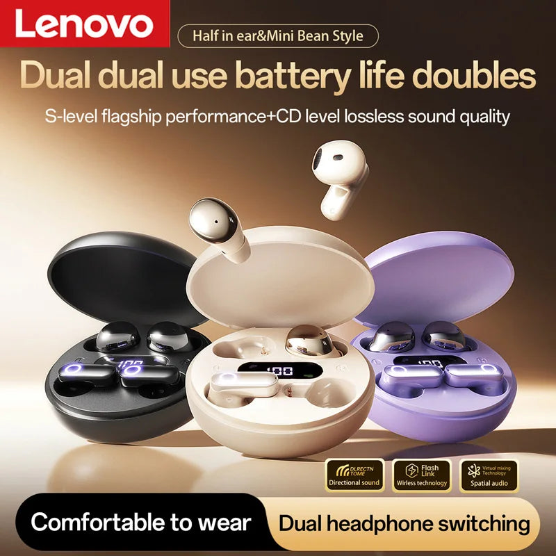 Lenovo Wireless Open Clip Earphones Bluetooth Ear Hook Sports Headphones Directional Sound LED Display Earbuds Sleep Friendly
