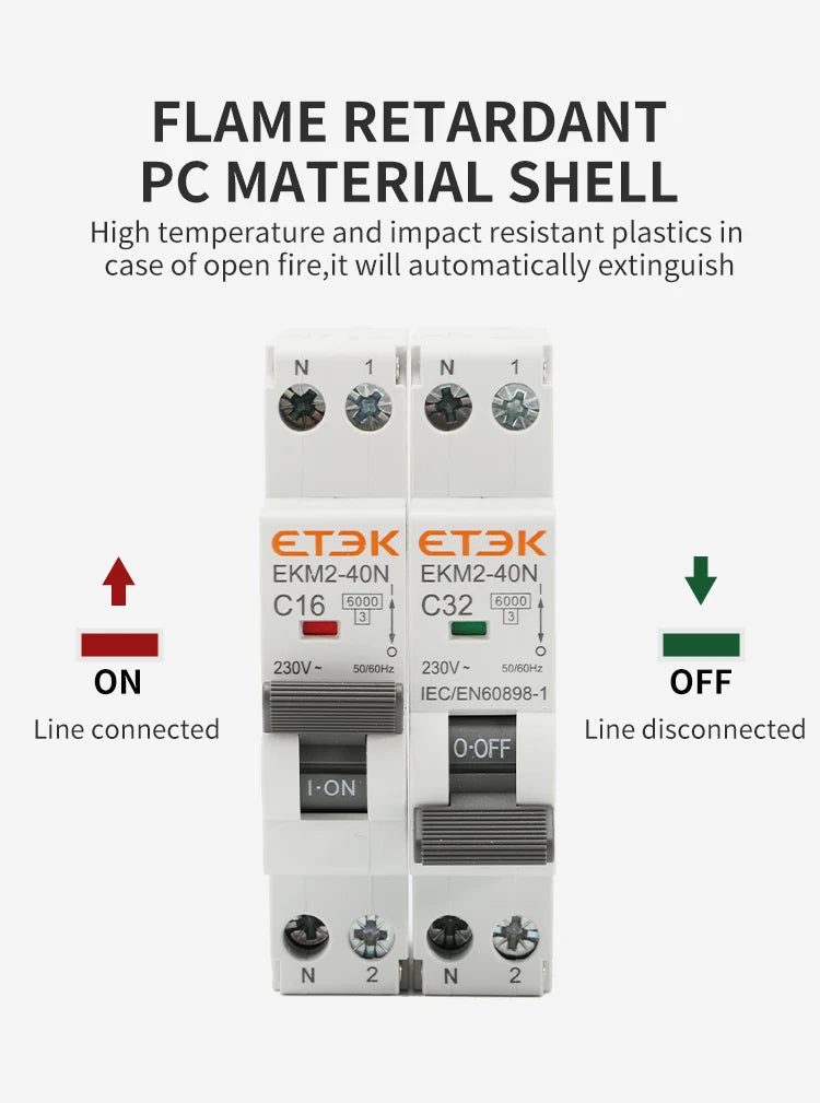 ETEK Din rail mounted miniature household air circuit breaker MCB 30mA C curve 10A 16A 20A 25A 32A 1P+N Mini circuit breaker EKM