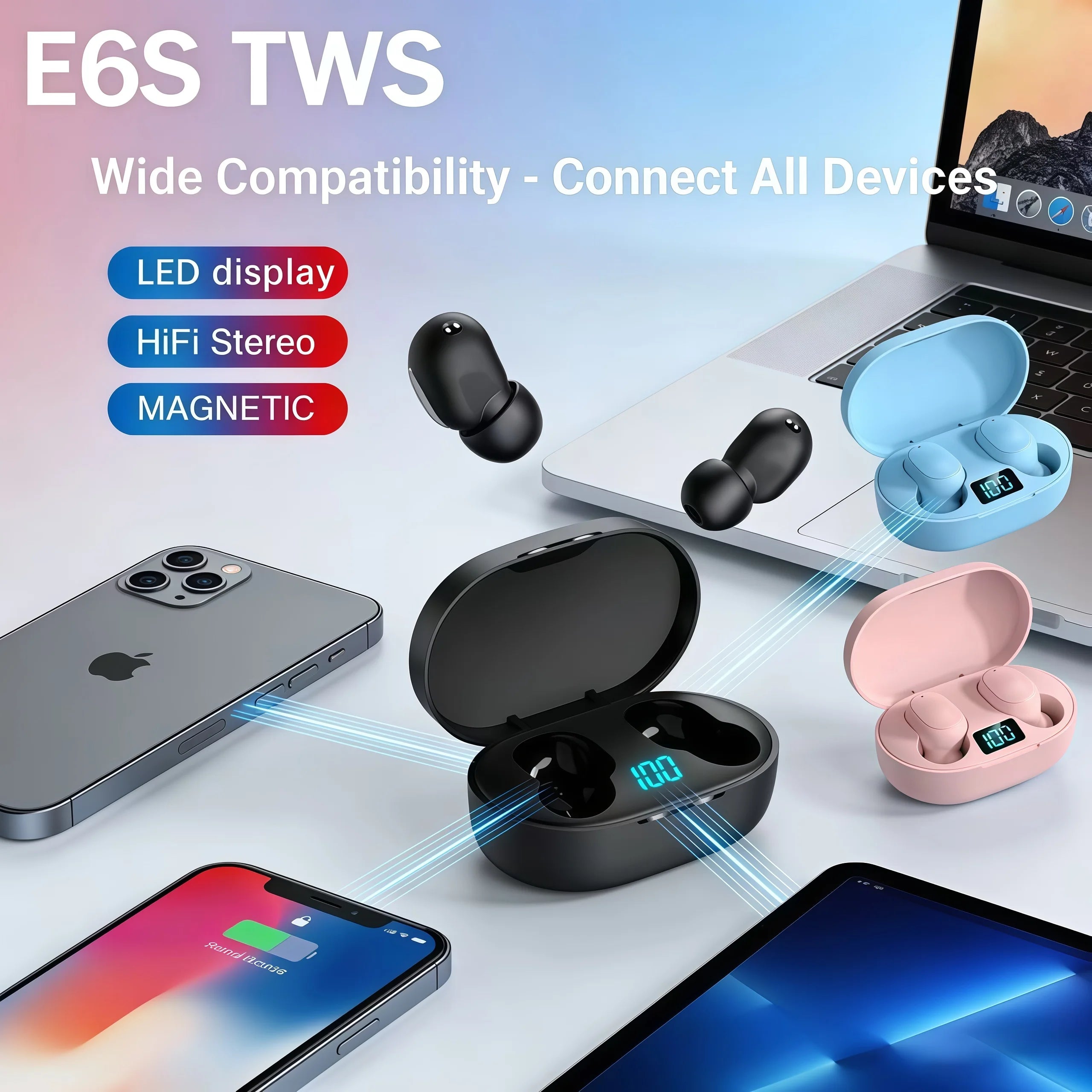 E6S Bluetooth headphones wireless Bluetooth headphones noise-cancelling headphones with microphone suitable for Android and ios