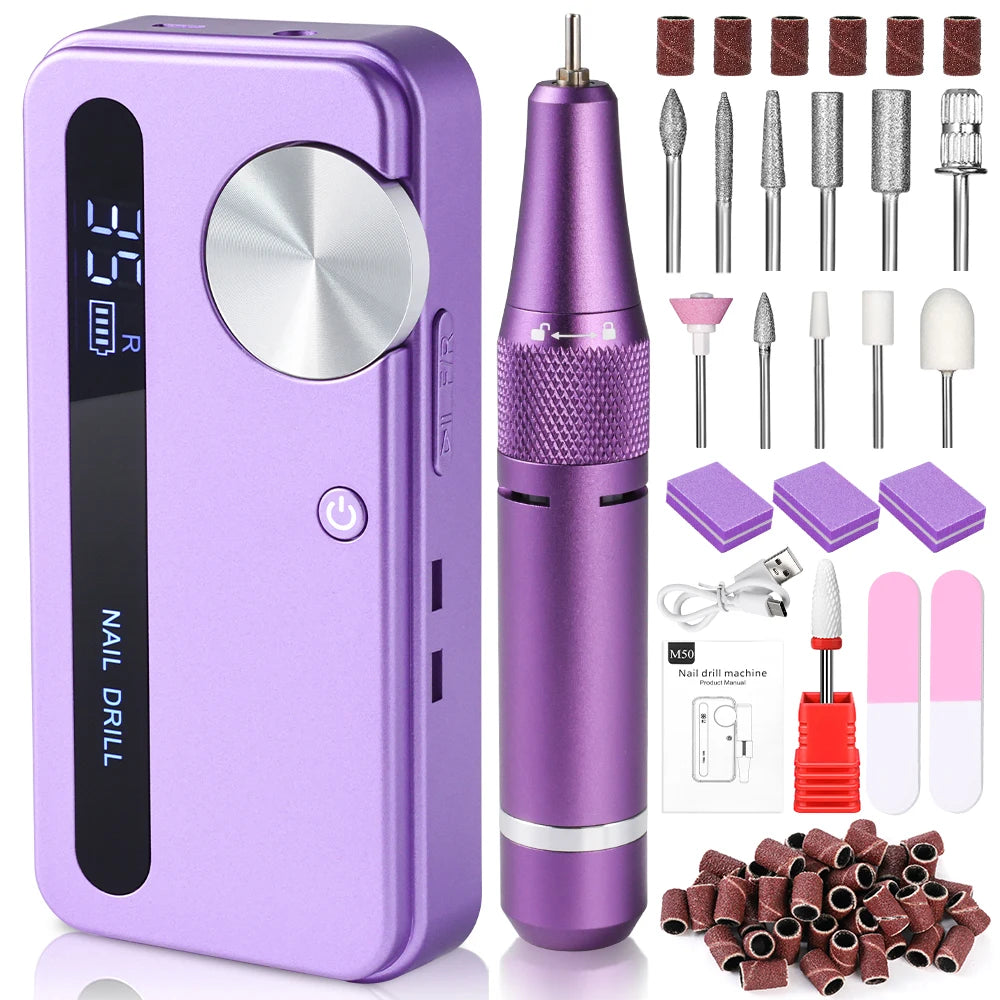 35000RPM Electric Nail Drill Machine Professional Nail Drills for Gel Nails Polish Rechargeable Portable Nail File Manicure Tool