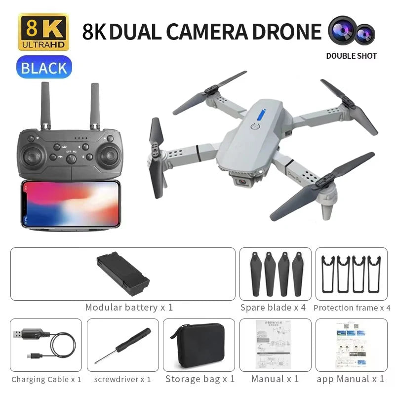 2026 Upgraded Drone E88 Pro 8K Dual-Camera HD Aerial Photography Dron with Screen Foldable Quadcopter RC Toy for Kids Boys Gifts