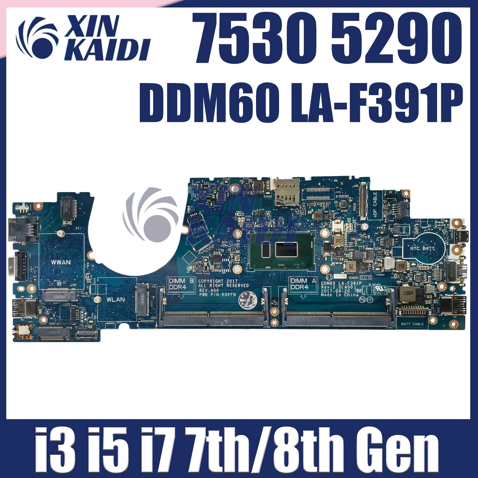 LA-F391P For Dell Latitude 7530 5290 Laptop Mainboard 02X71H 039GGH 039GGH 0GRNH7 0TKGT3 i3 i5 i7 7/8th Notebook Motherboard