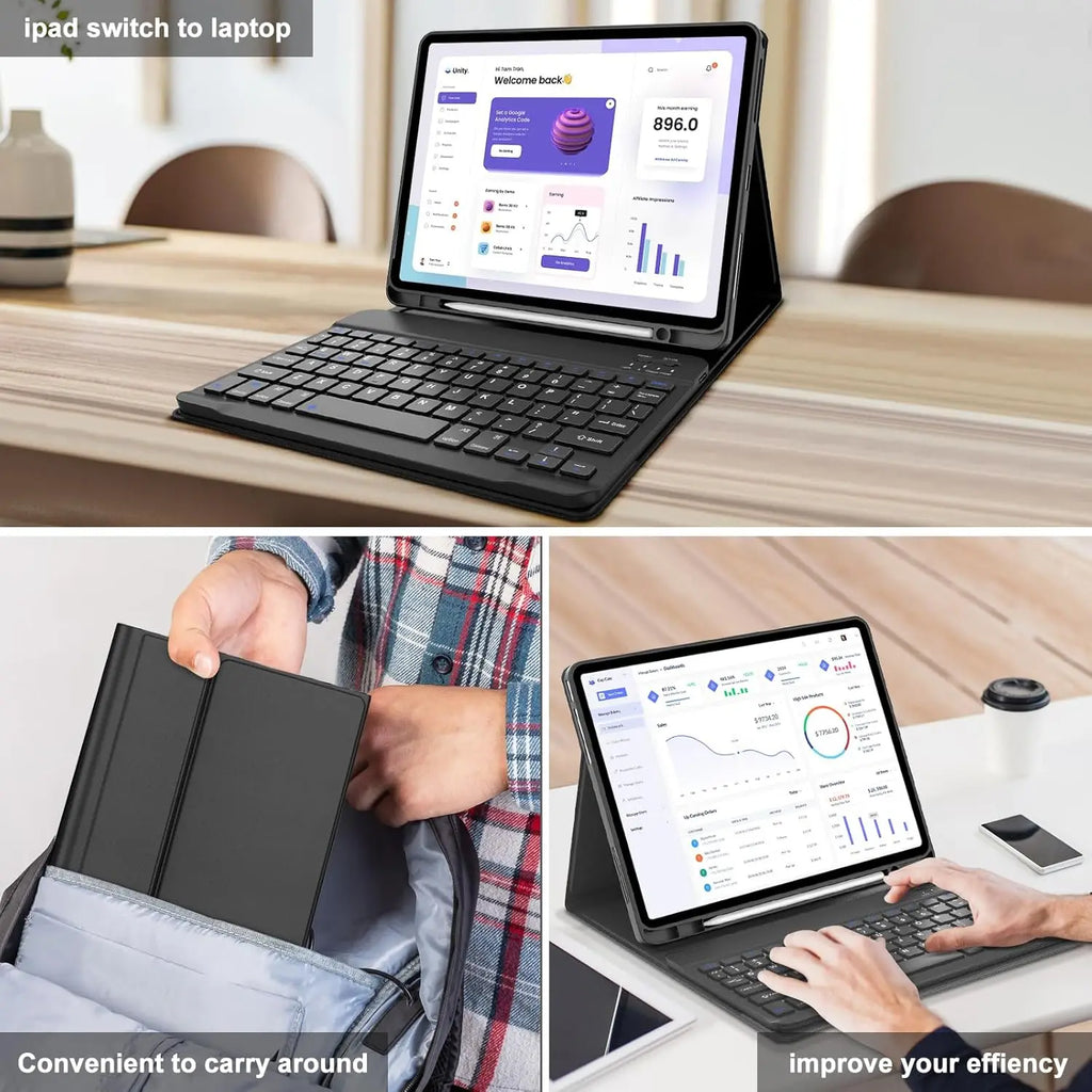 Keyboard Case for iPad (A16) 11th/10th Generation,Detachable Wireless Keyboard,Stand Folio Keyboard Cover with Pencil Holder