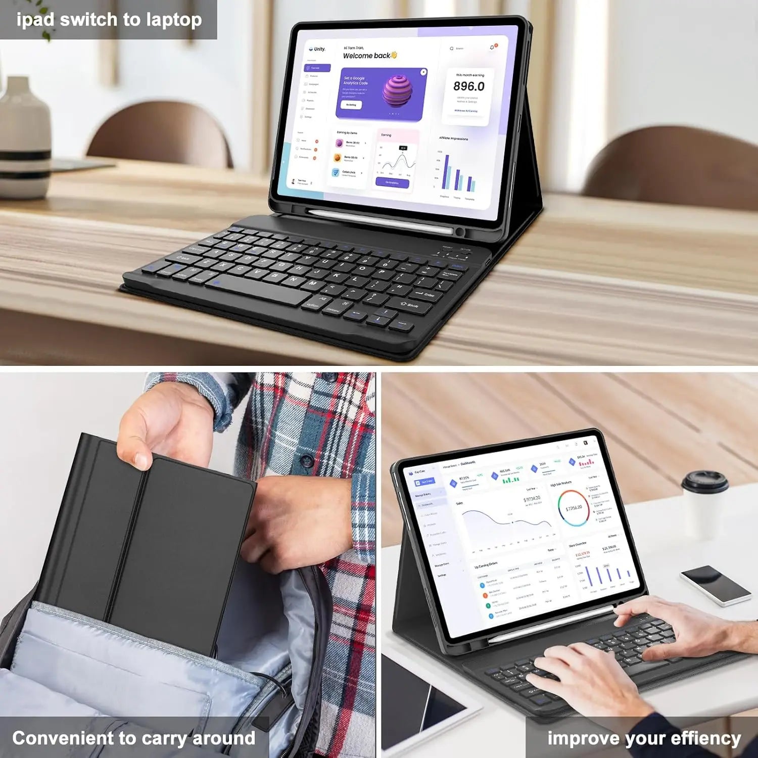 Keyboard Case for iPad (A16) 11th/10th Generation,Detachable Wireless Keyboard,Stand Folio Keyboard Cover with Pencil Holder