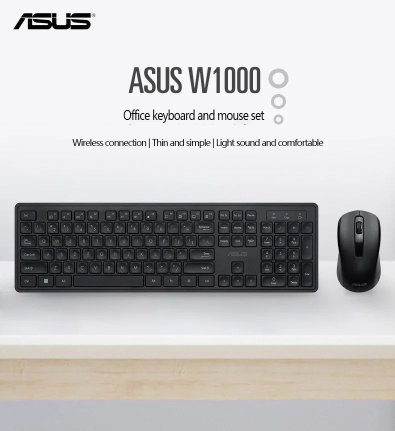 ASUS W1000 Wireless Keyboard Set Lightweight Unisex Office Home Ergonomic Keyboard